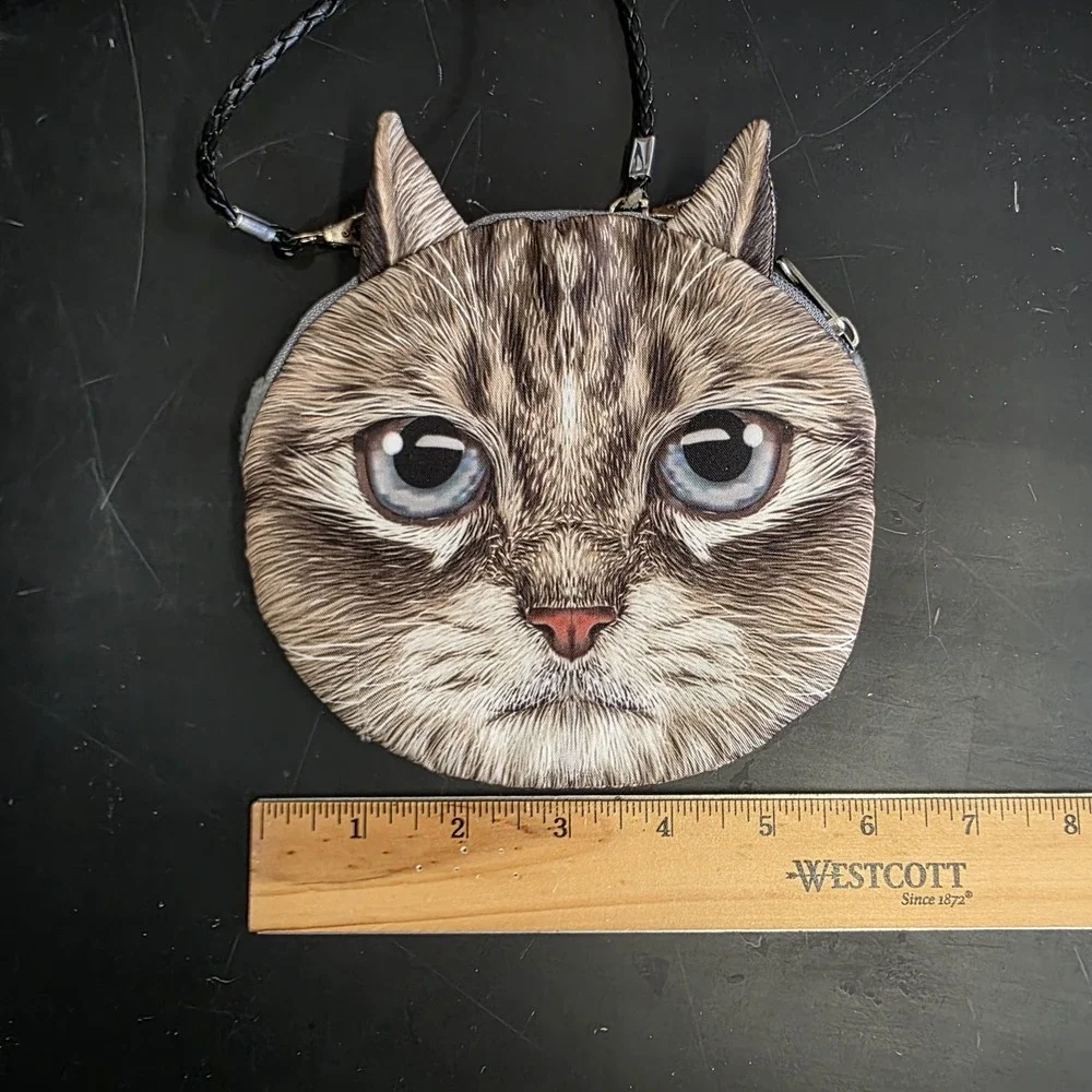 Cat Kitty Card Wallet Coin Purse Bag Crossbody Zip Pouch